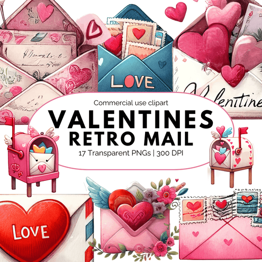 Valentines Retro Mail Clipart