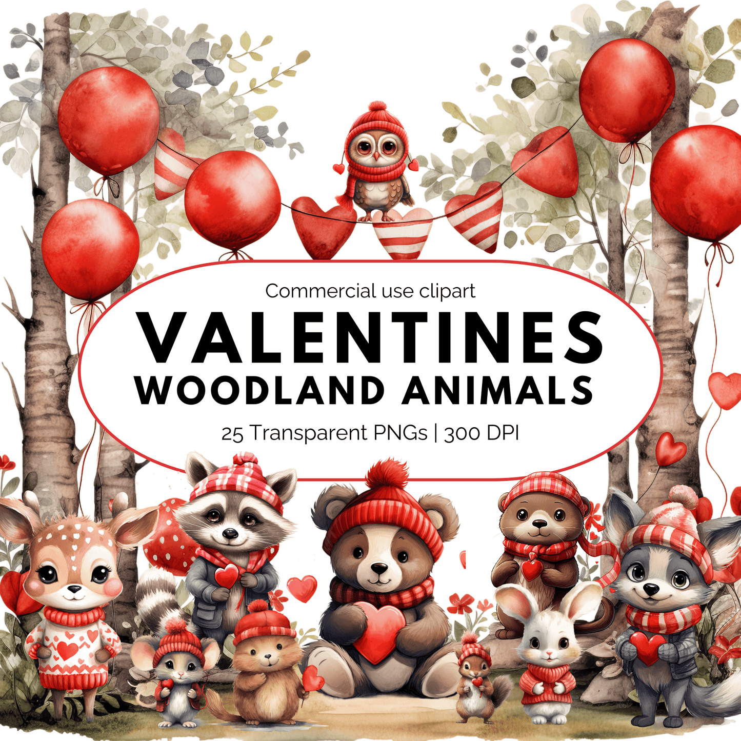 Valentines Woodland Animal Clipart