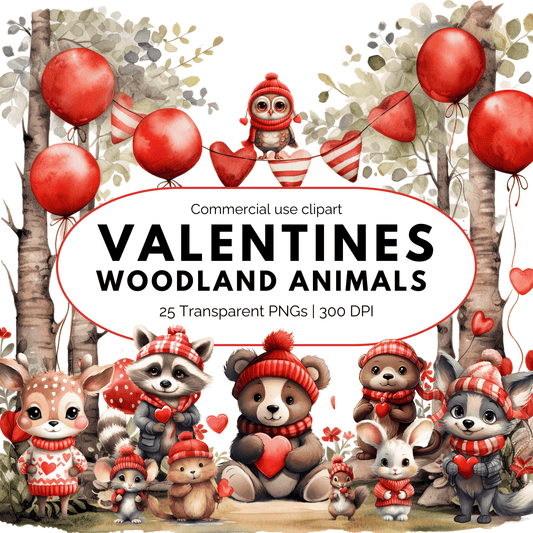 Valentines Woodland Animal Clipart
