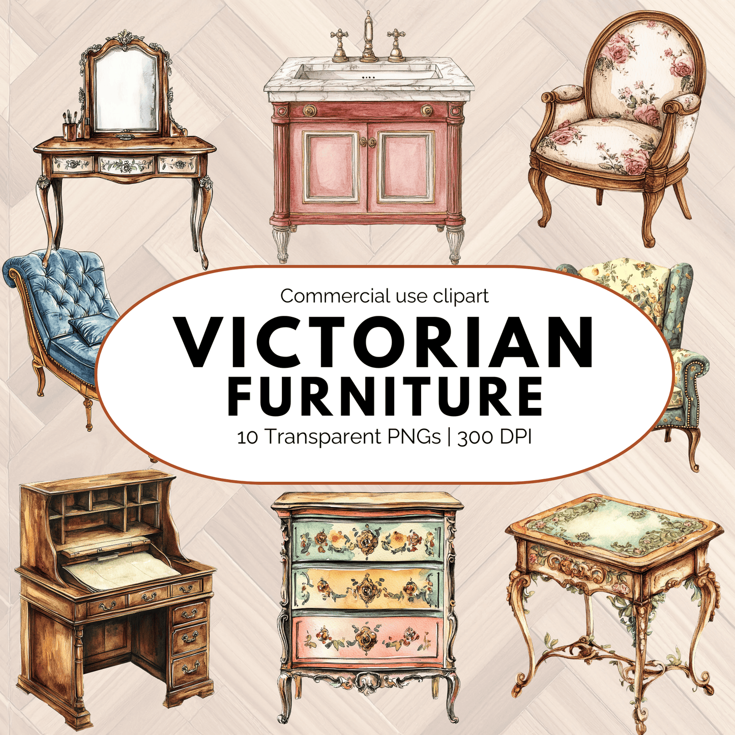 Victorian era furniture clipart