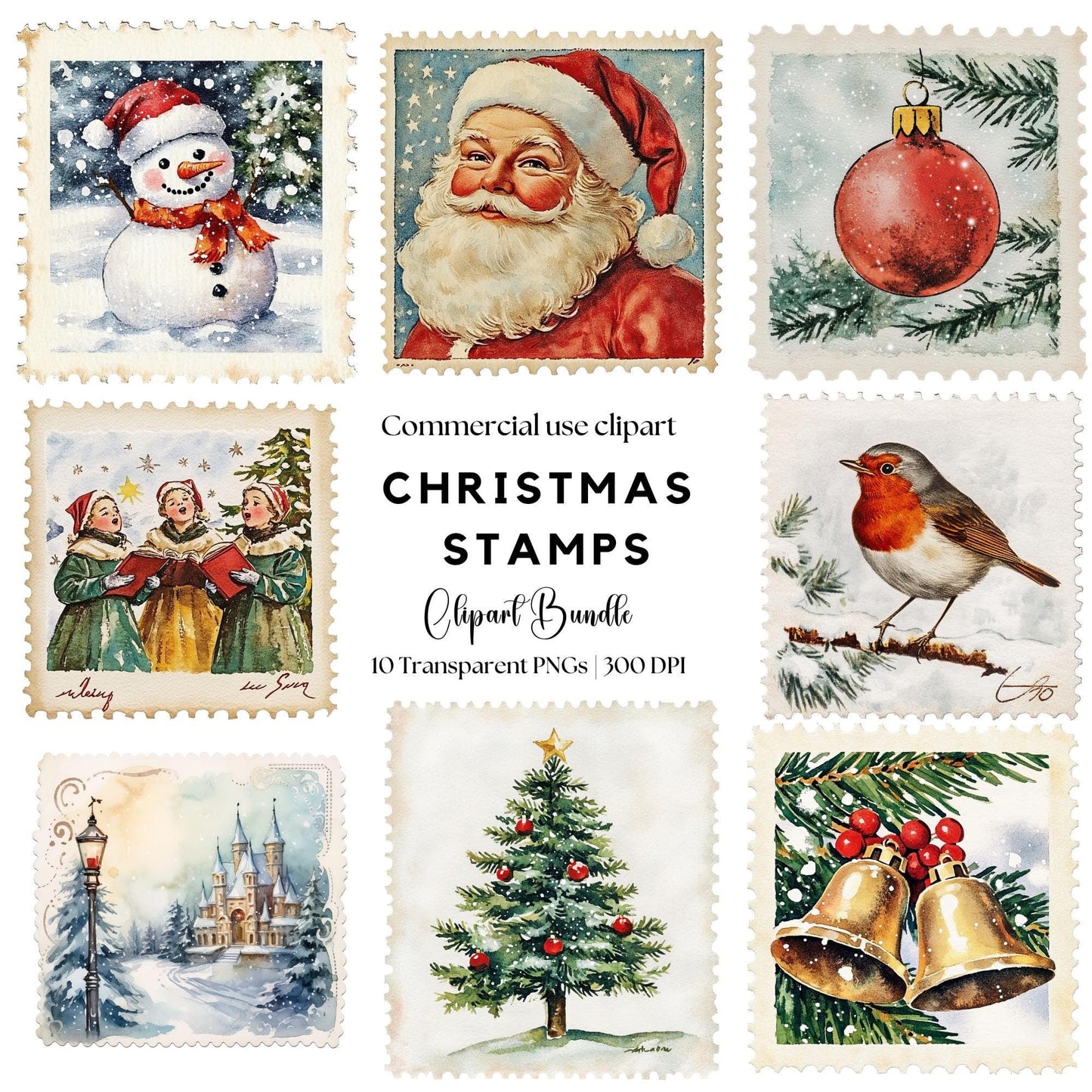 Vintage Christmas Stamps Clipart