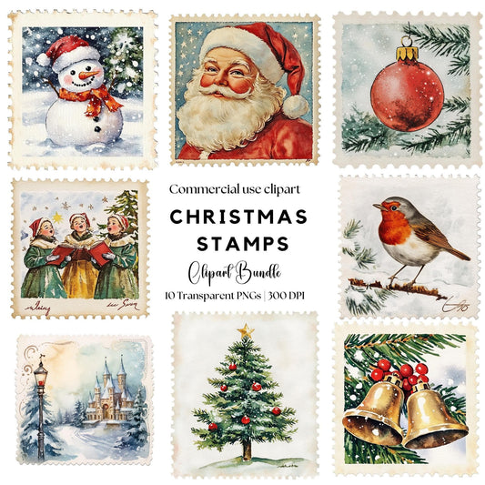 Vintage Christmas Stamps Clipart