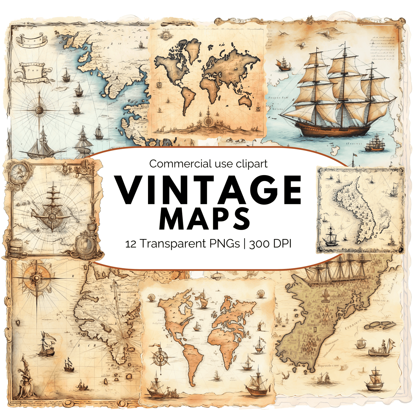 Vintage Maps Clipart Pack