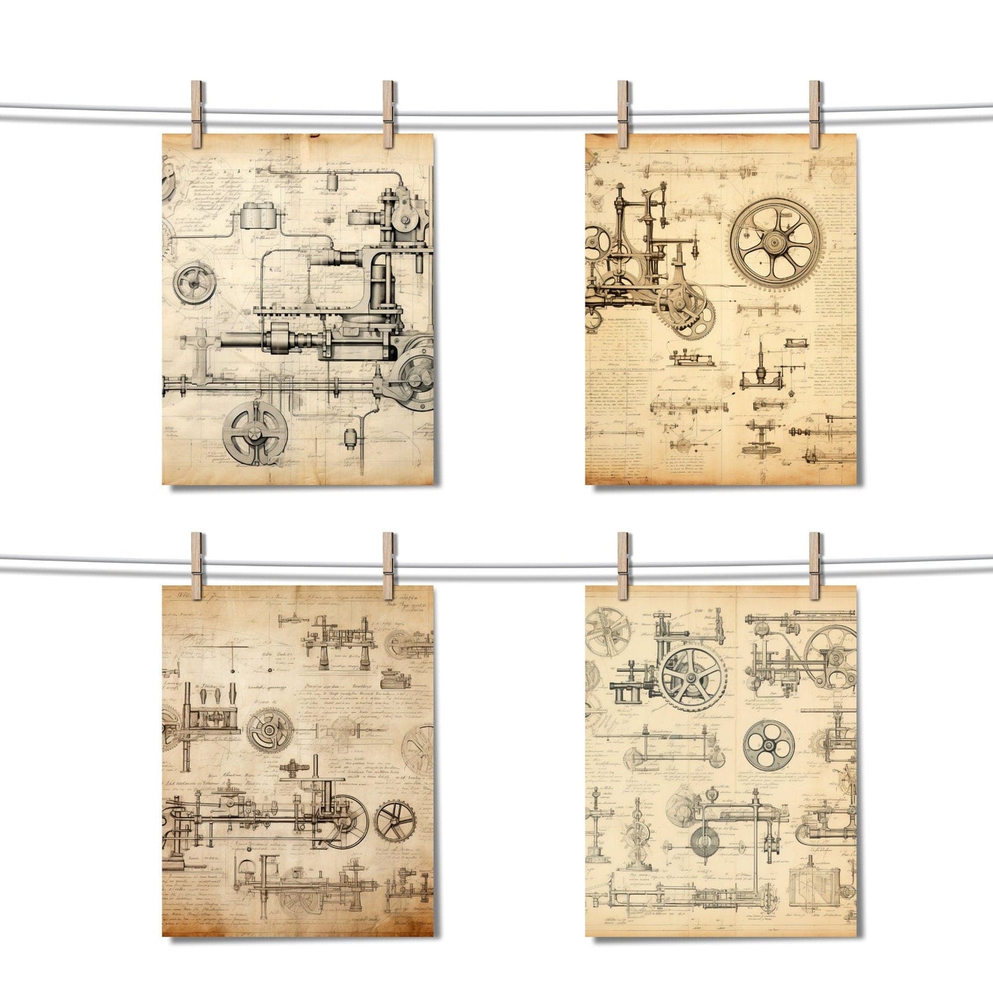 Vintage Technical Blueprint Digital Papers