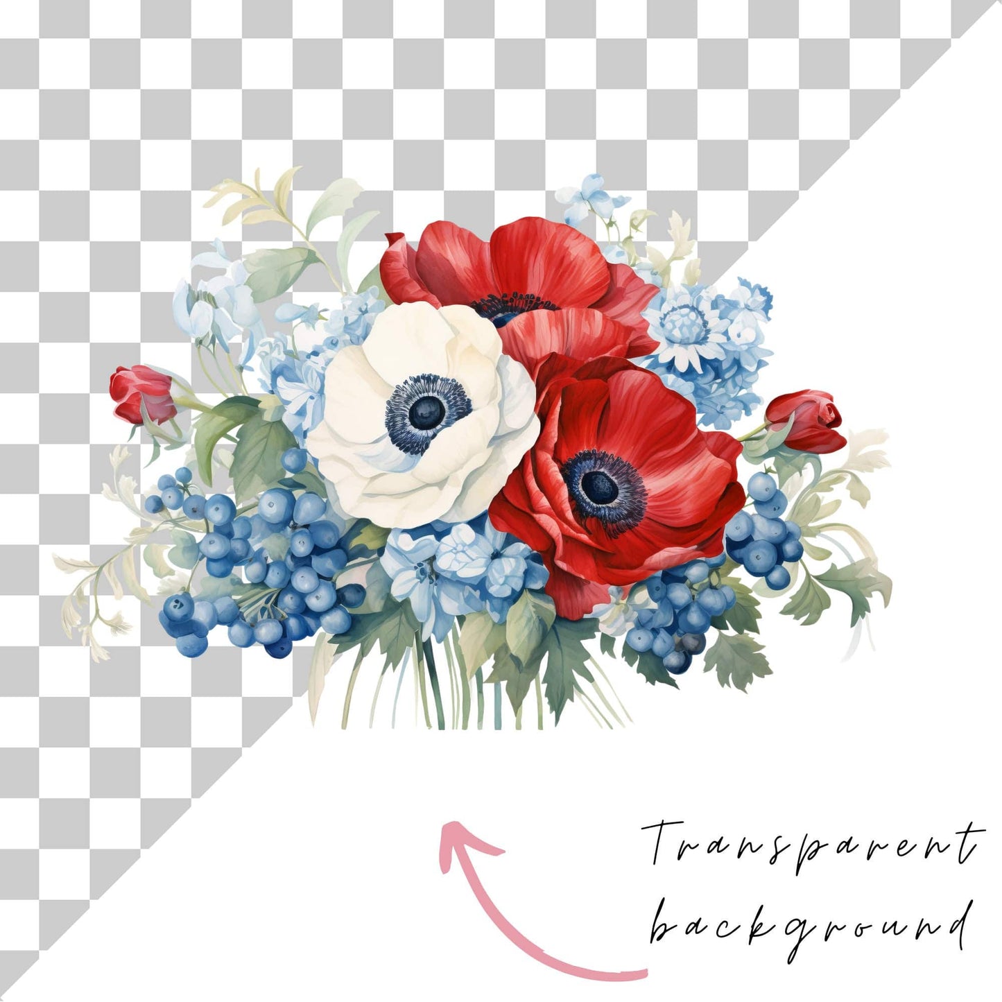 Watercolor 4th July Floral clipart