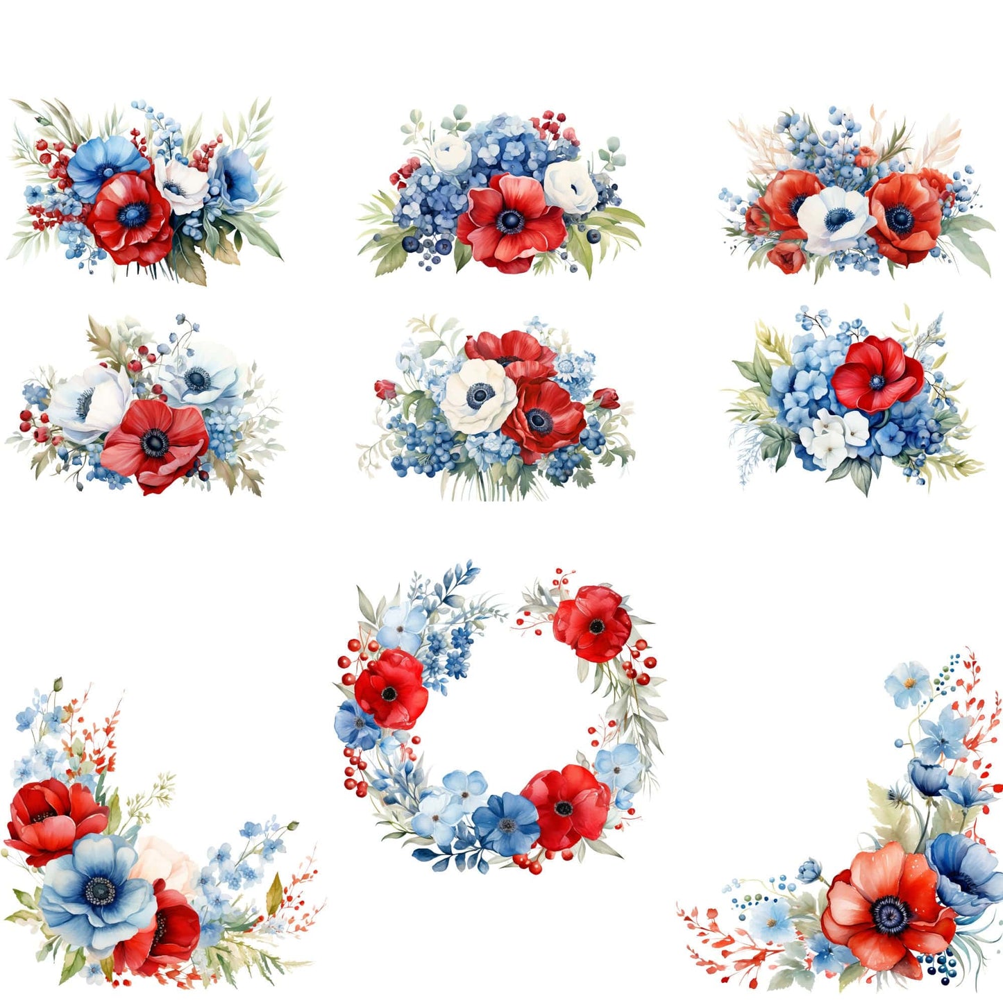 Watercolor 4th July Floral clipart