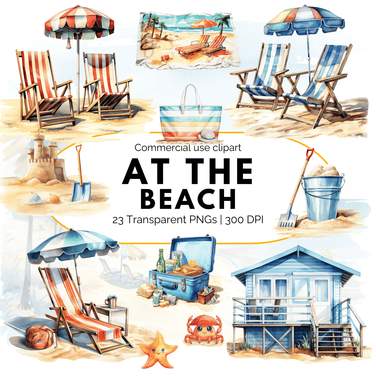 Watercolor At the beach clipart