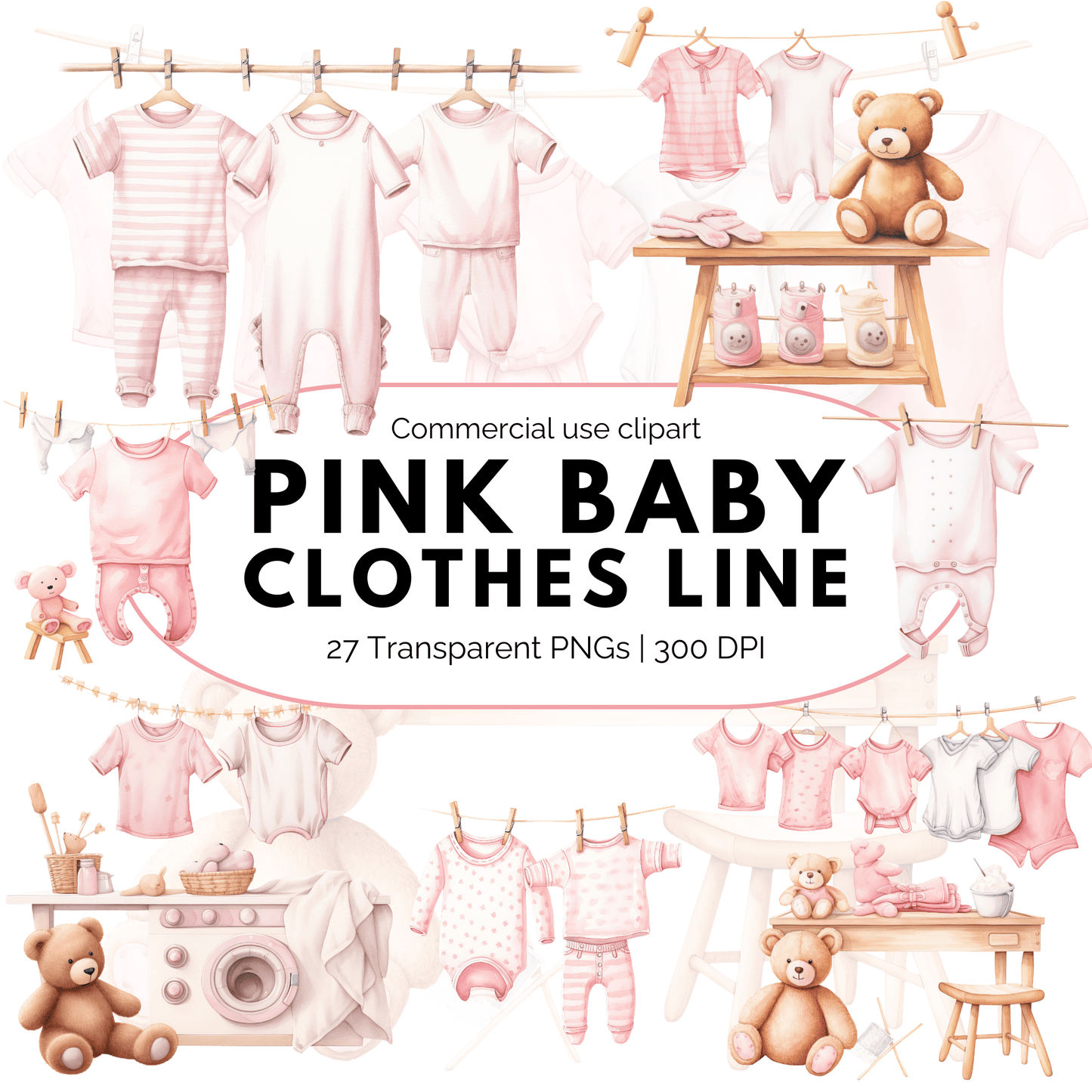 Watercolor Baby Clothes Line - Pink