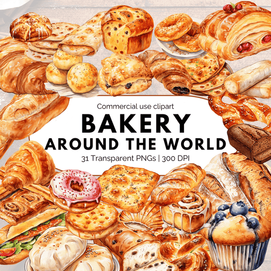 Watercolor Bakery around the world Clipart