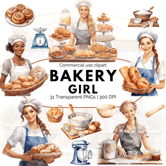 Watercolor Bakery Girl Clipart