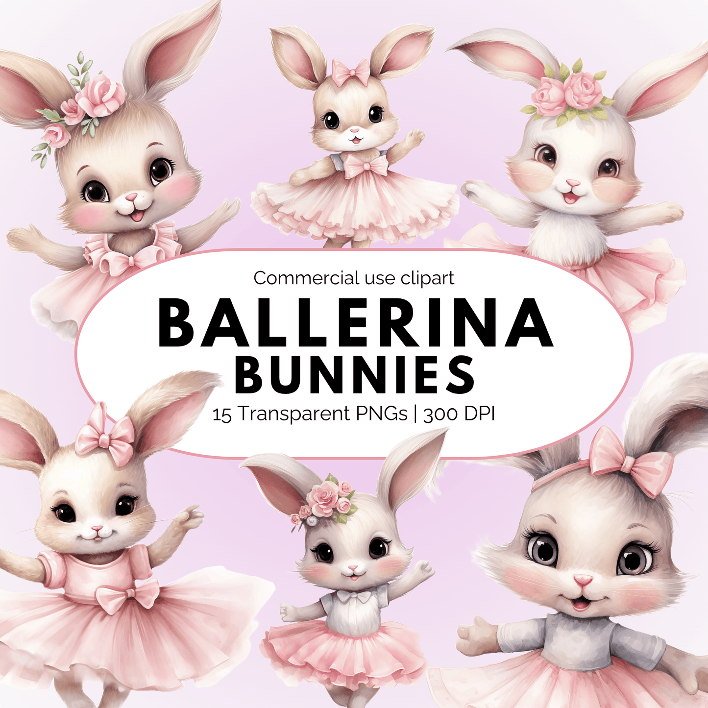 Watercolor Ballerina Bunny Clipart