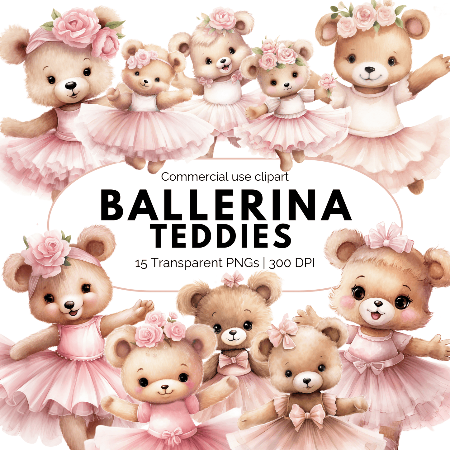 Watercolor Ballerina Teddy Clipart
