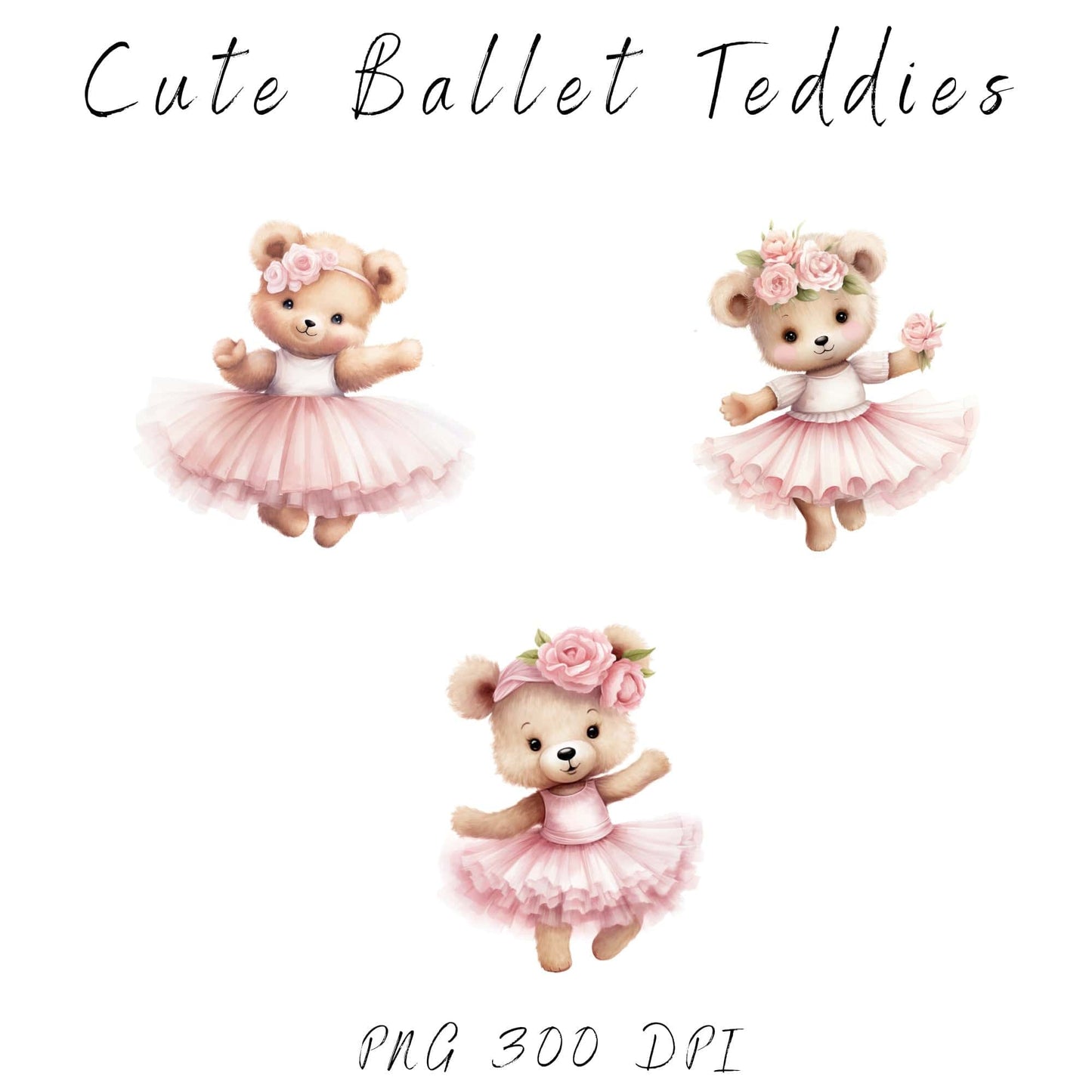 Watercolor Ballerina Teddy Clipart