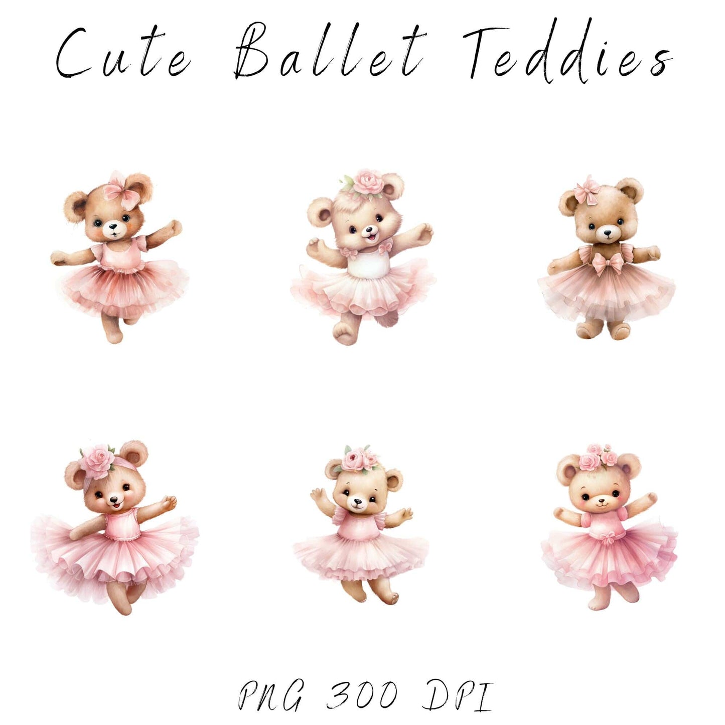 Watercolor Ballerina Teddy Clipart