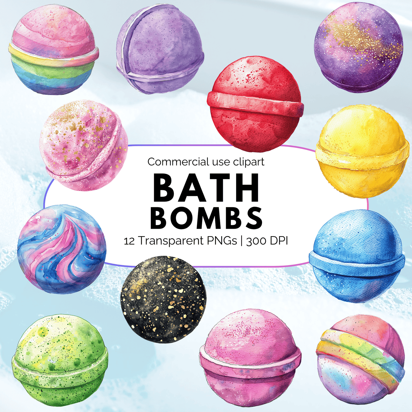 Watercolor Bath Bomb Clipart