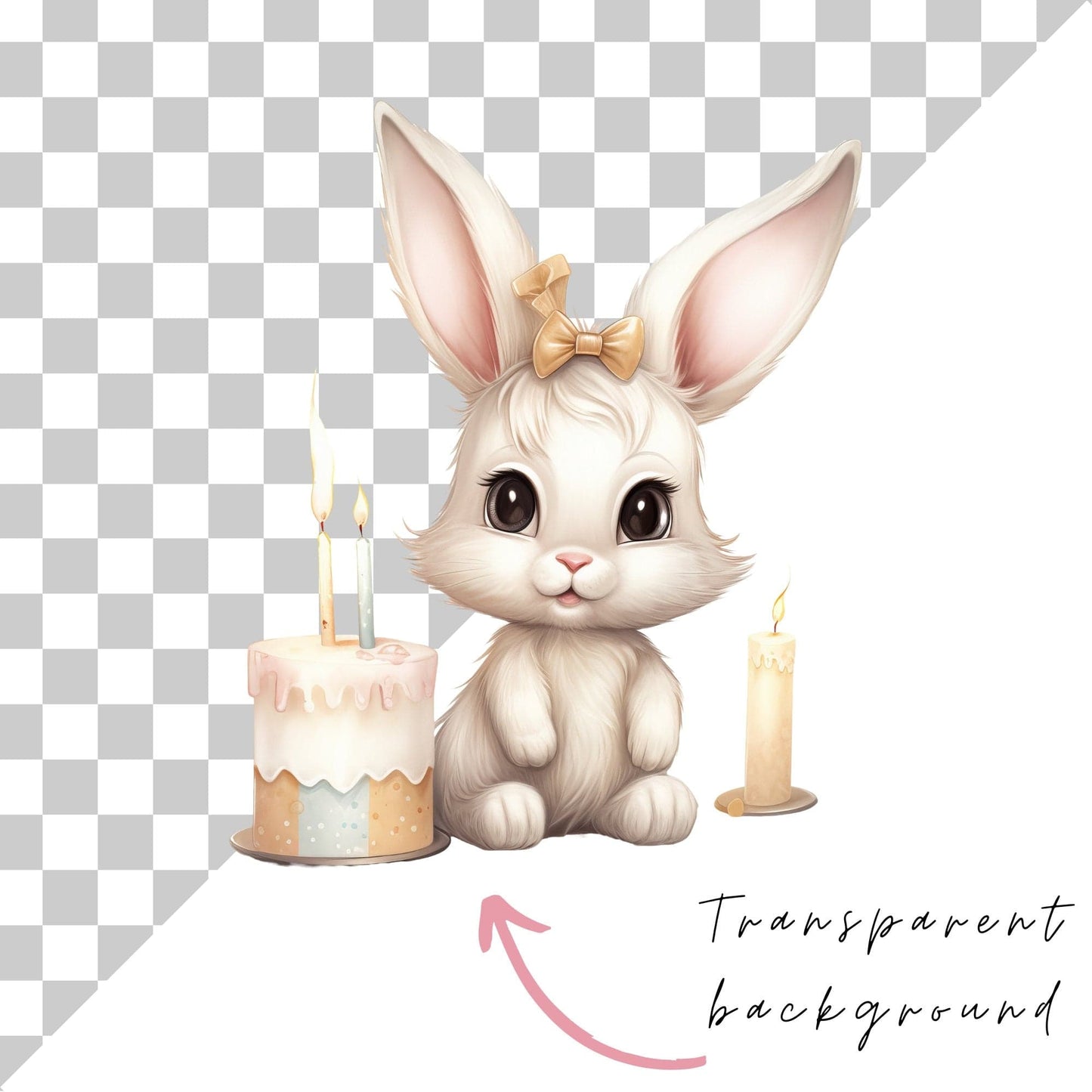 Watercolor Beige Birthday Bunny Clipart