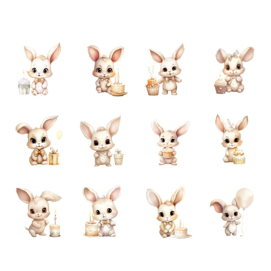 Watercolor Beige Birthday Bunny Clipart