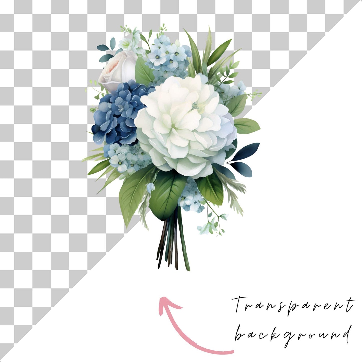 Watercolor Blue Hydrangea Bouquet Clipart