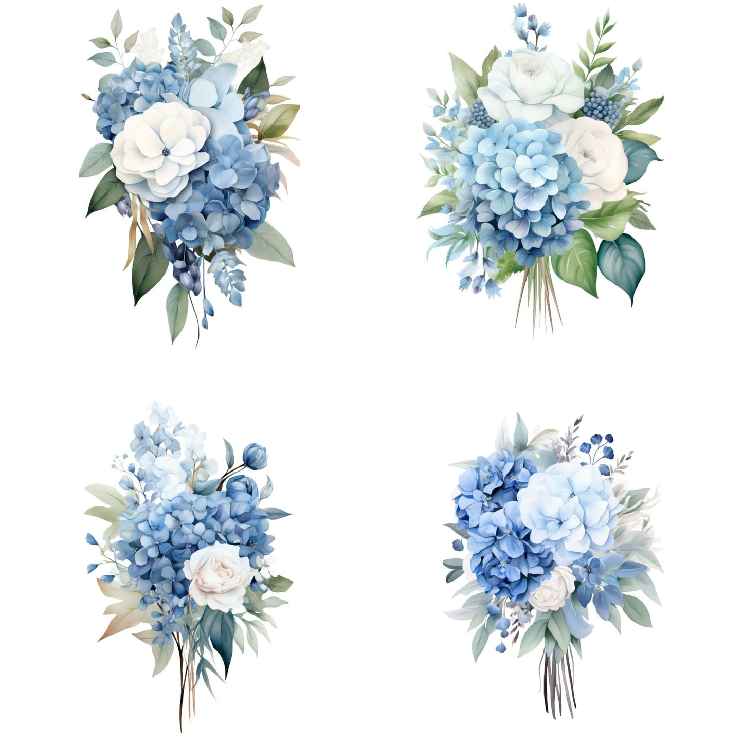 Watercolor Blue Hydrangea Bouquet Clipart
