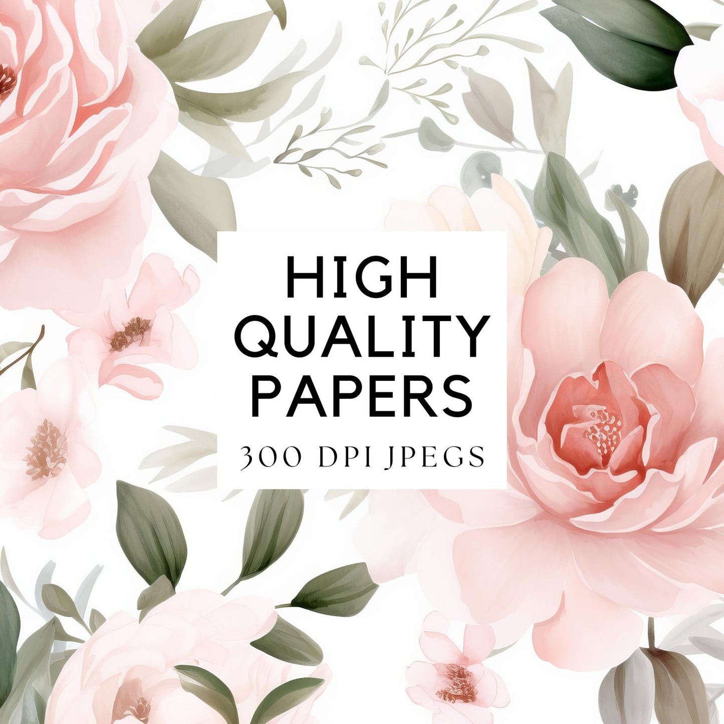 Watercolor Blush Pink Floral Digital Papers