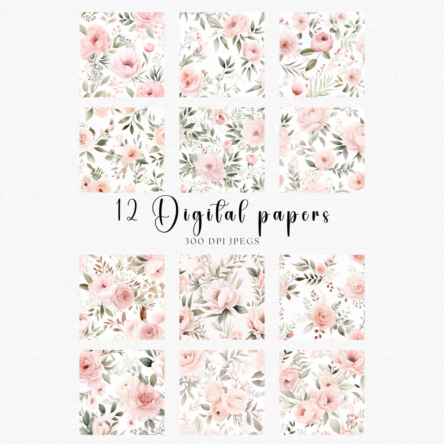 Watercolor Blush Pink Floral Digital Papers