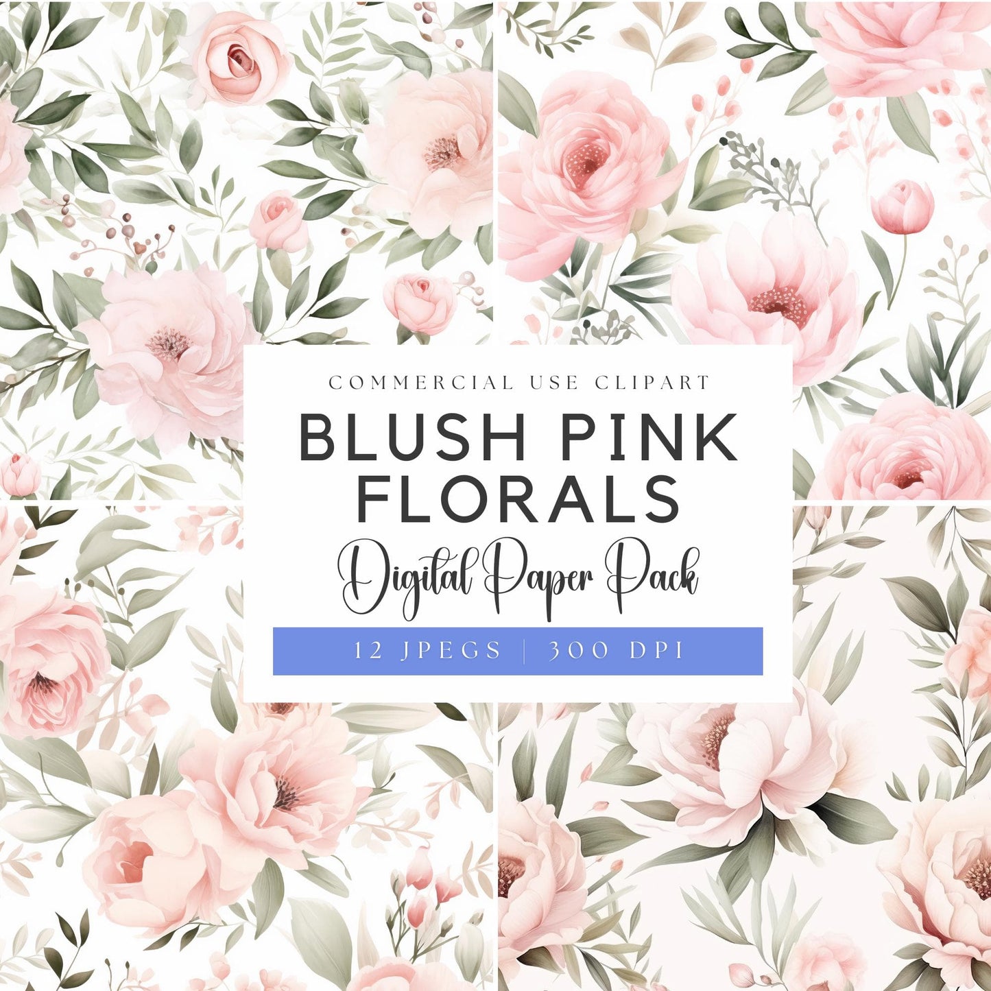 Watercolor Blush Pink Floral Digital Papers