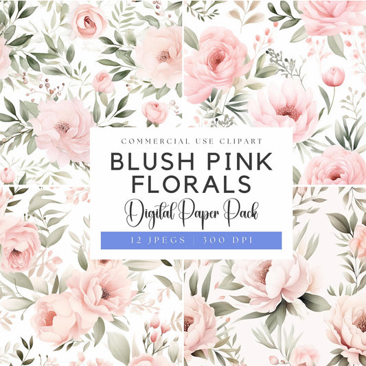 Watercolor Blush Pink Floral Digital Papers