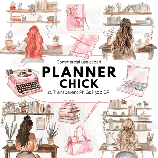 Watercolor Blush Pink Planner Chick Clipart