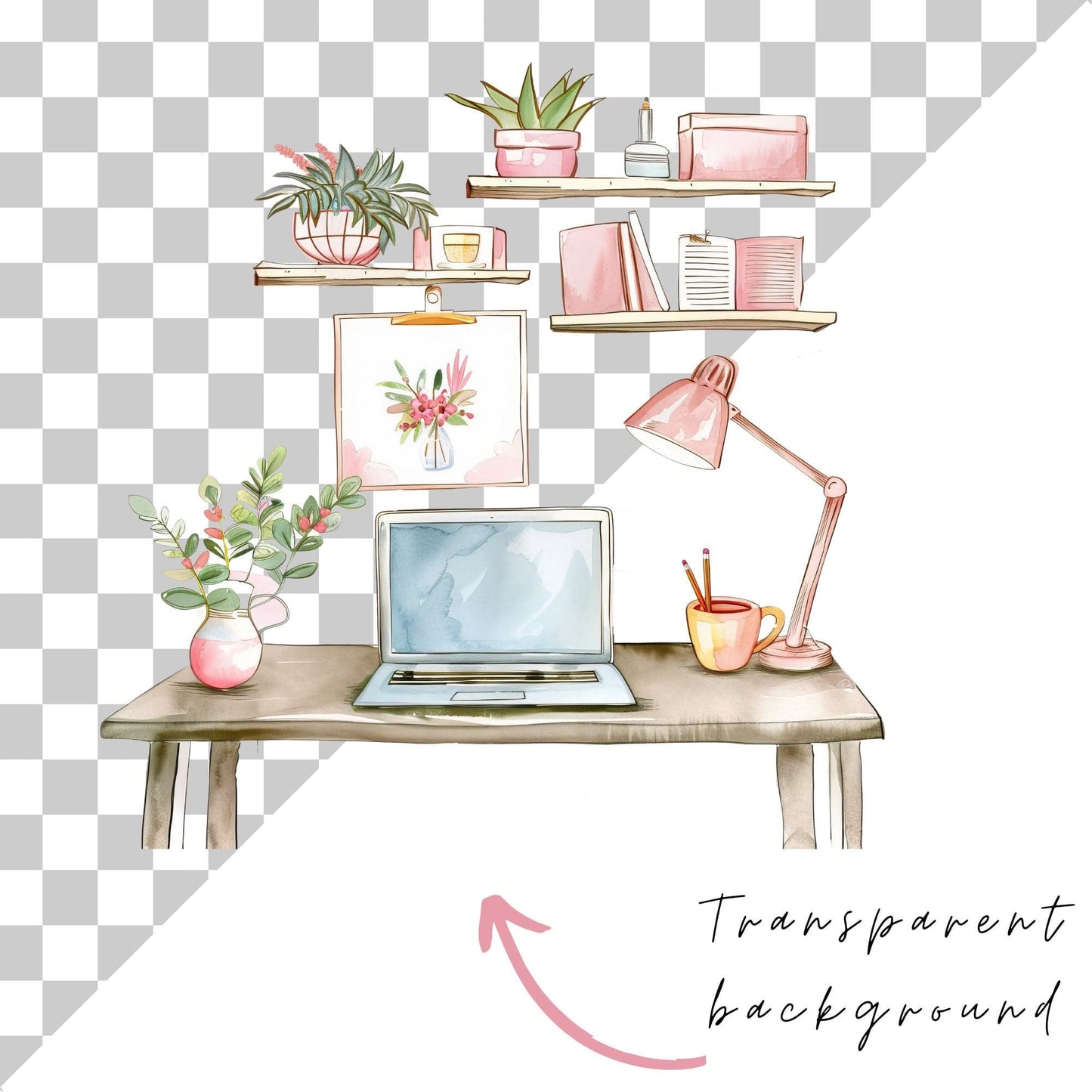 Watercolor Blush Pink Planner Chick Clipart