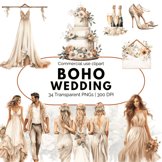 Watercolor Boho Wedding Clipart