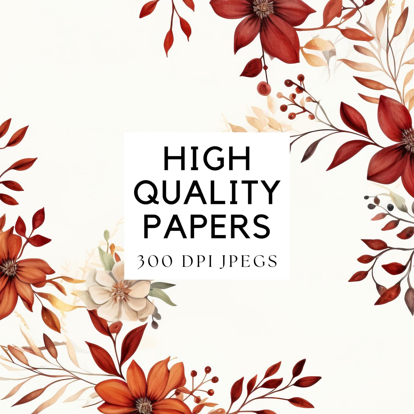 Watercolor Burgundy and Rust Floral Digital Papers