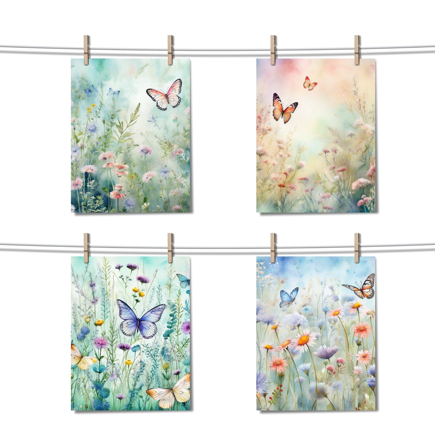 Watercolor Butterfly Meadow Digital Papers