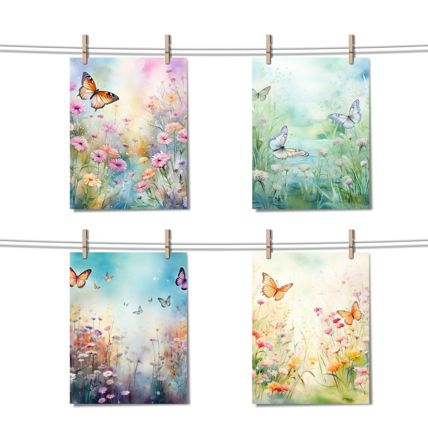 Watercolor Butterfly Meadow Digital Papers