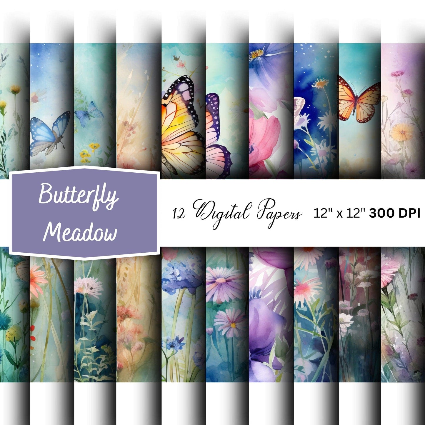 Watercolor Butterfly Meadow Digital Papers
