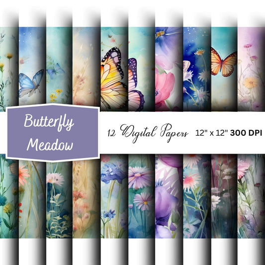 Watercolor Butterfly Meadow Digital Papers