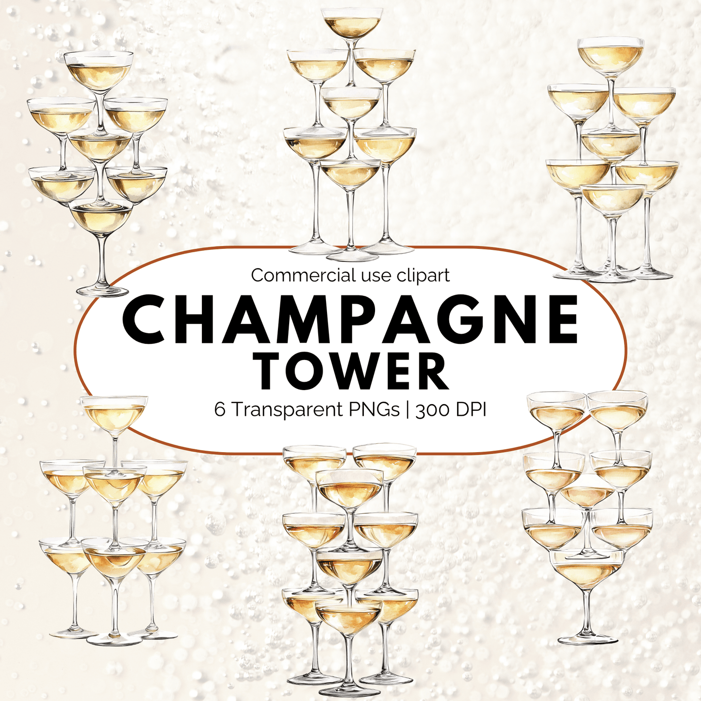 Watercolor Champagne Tower Clipart