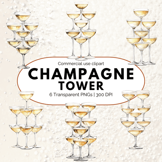 Watercolor Champagne Tower Clipart