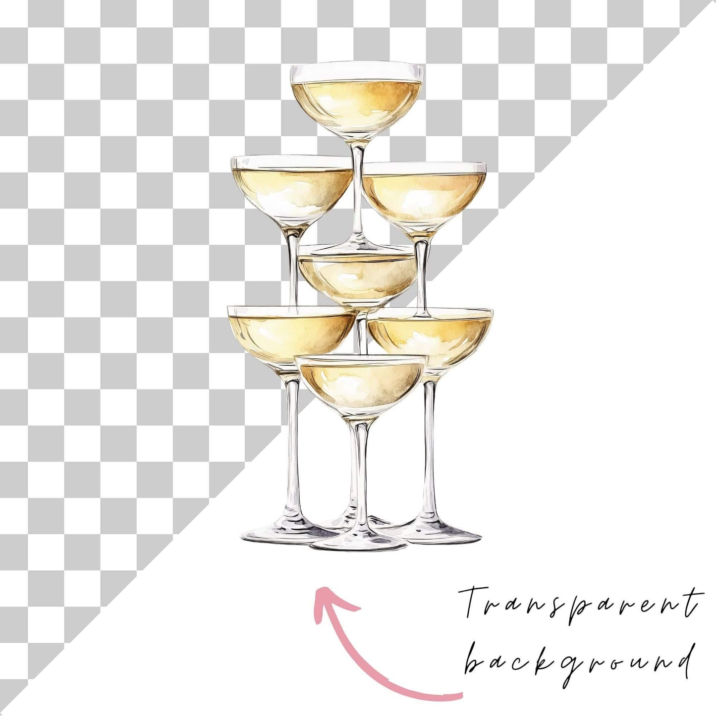 Watercolor Champagne Tower Clipart