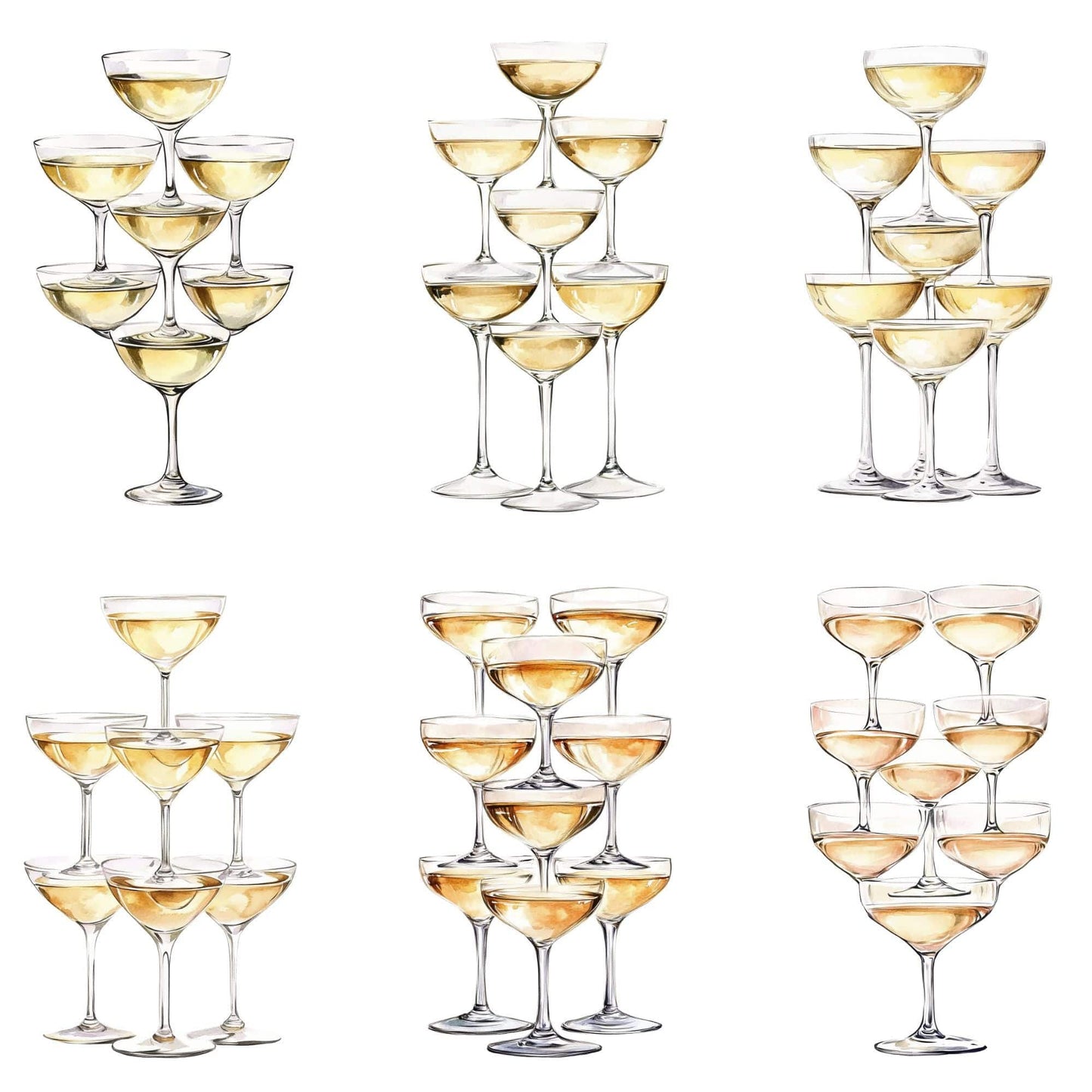 Watercolor Champagne Tower Clipart
