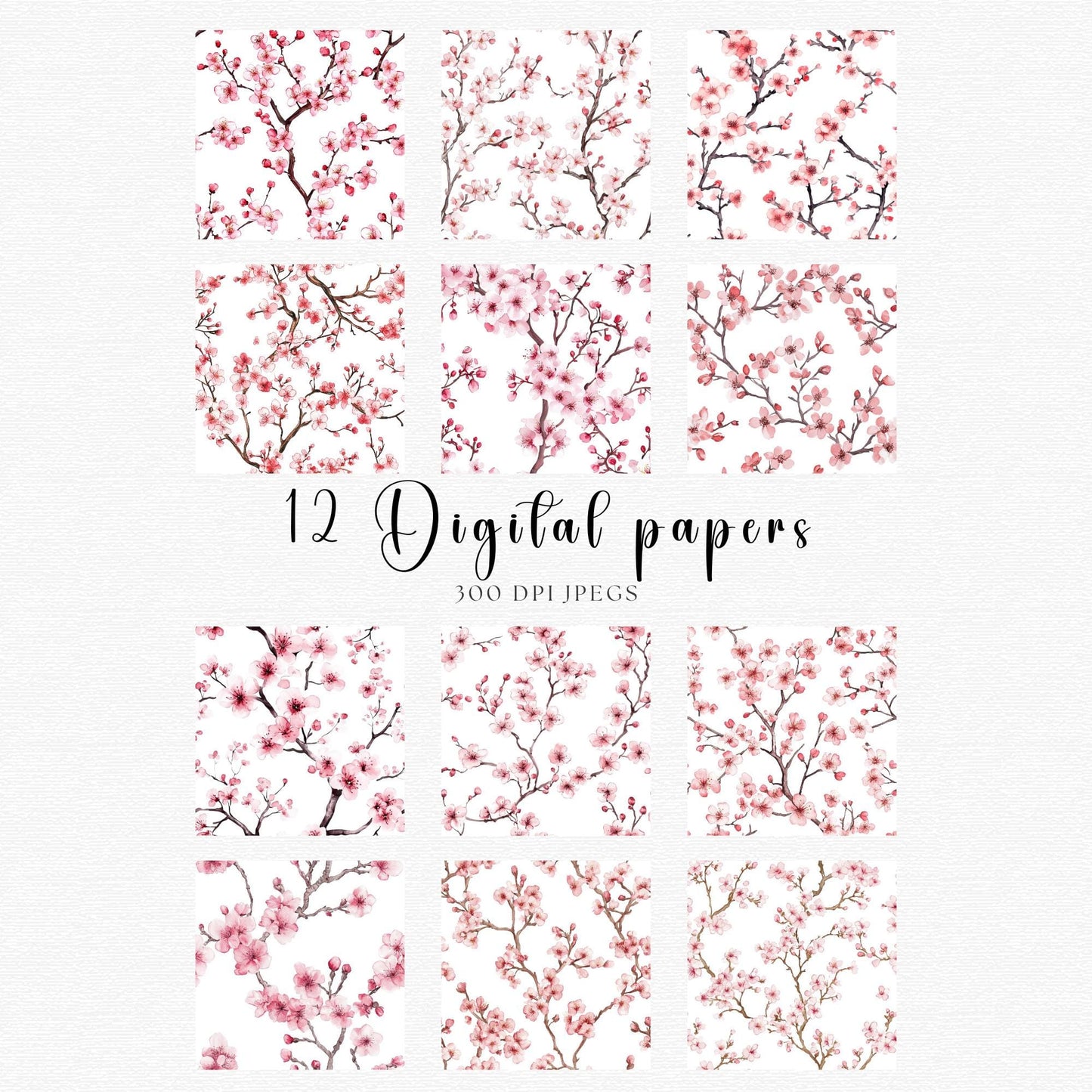 Watercolor Cherry Blossom Digital Papers