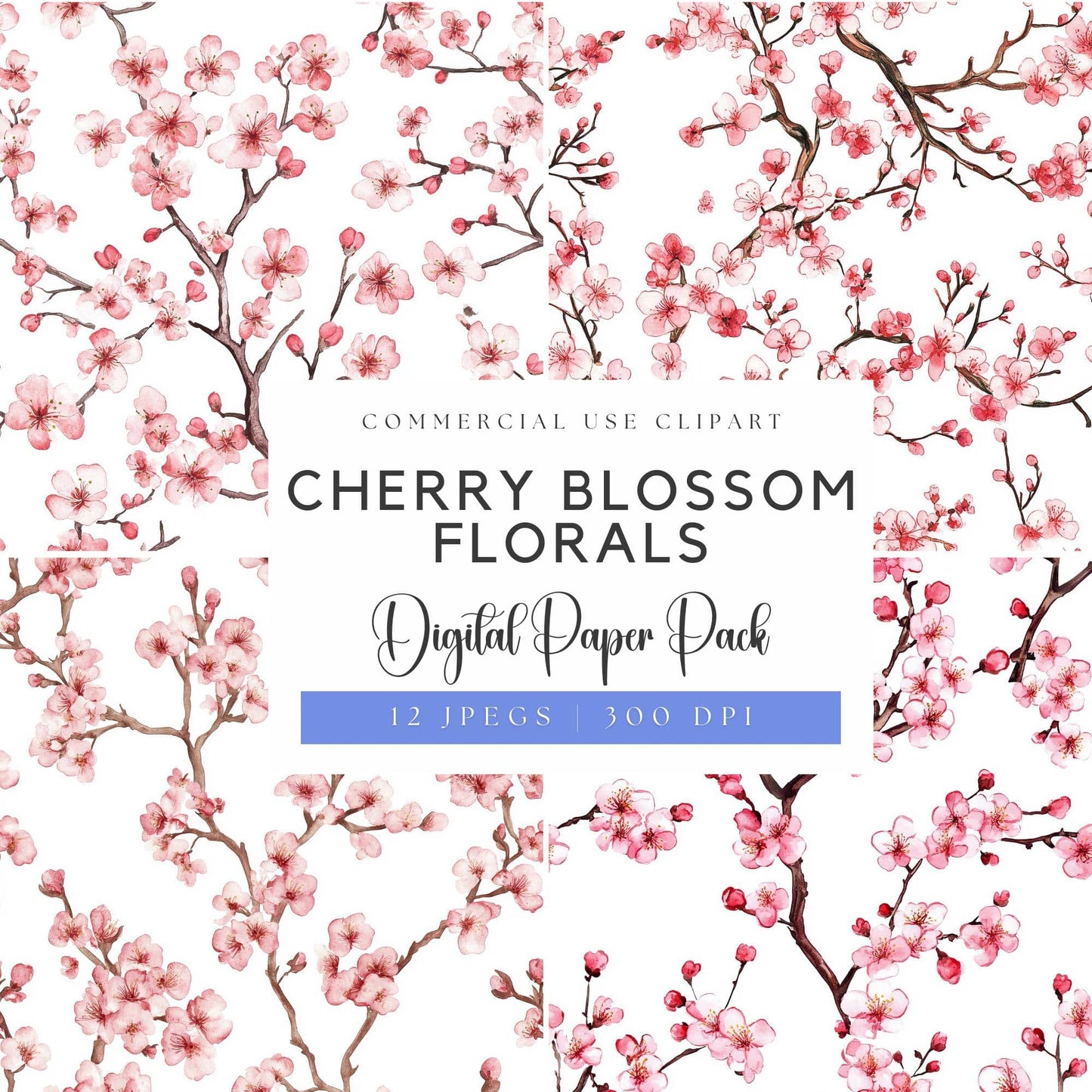Watercolor Cherry Blossom Digital Papers