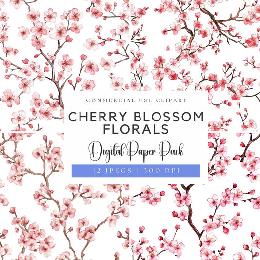 Watercolor Cherry Blossom Digital Papers