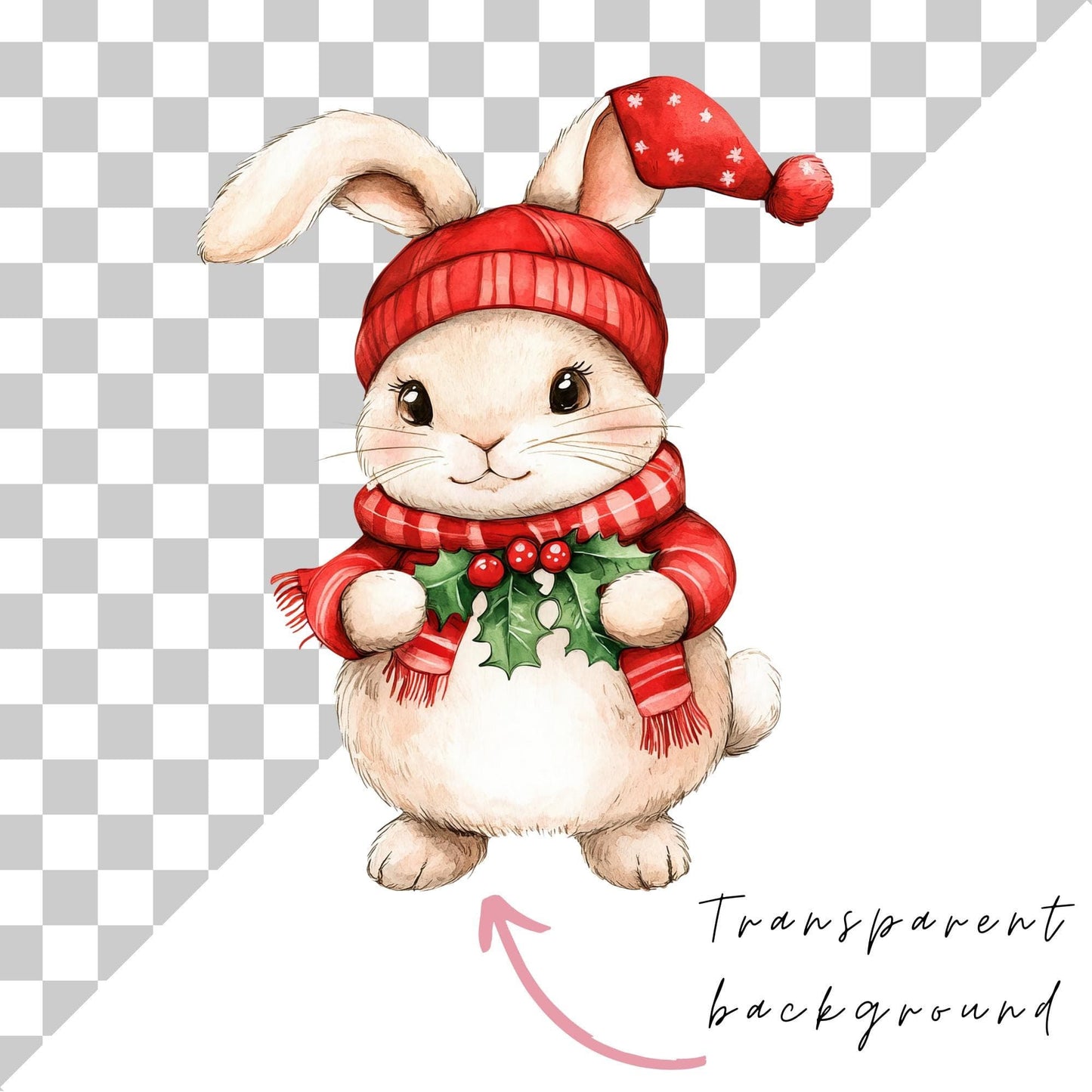 Watercolor Christmas Bunny Clipart