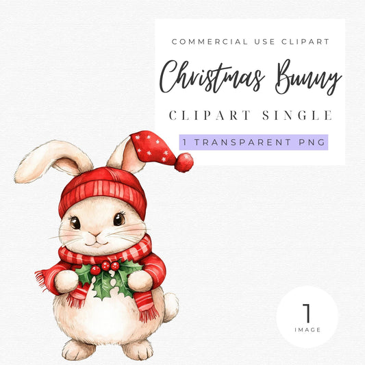 Watercolor Christmas Bunny Clipart