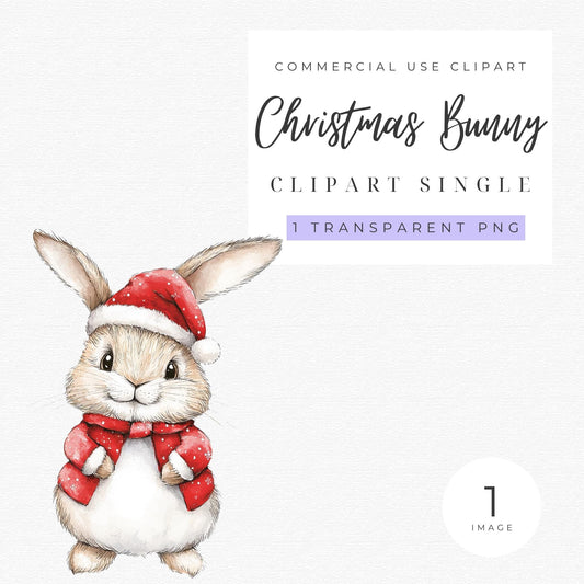 Watercolor Christmas Bunny Clipart