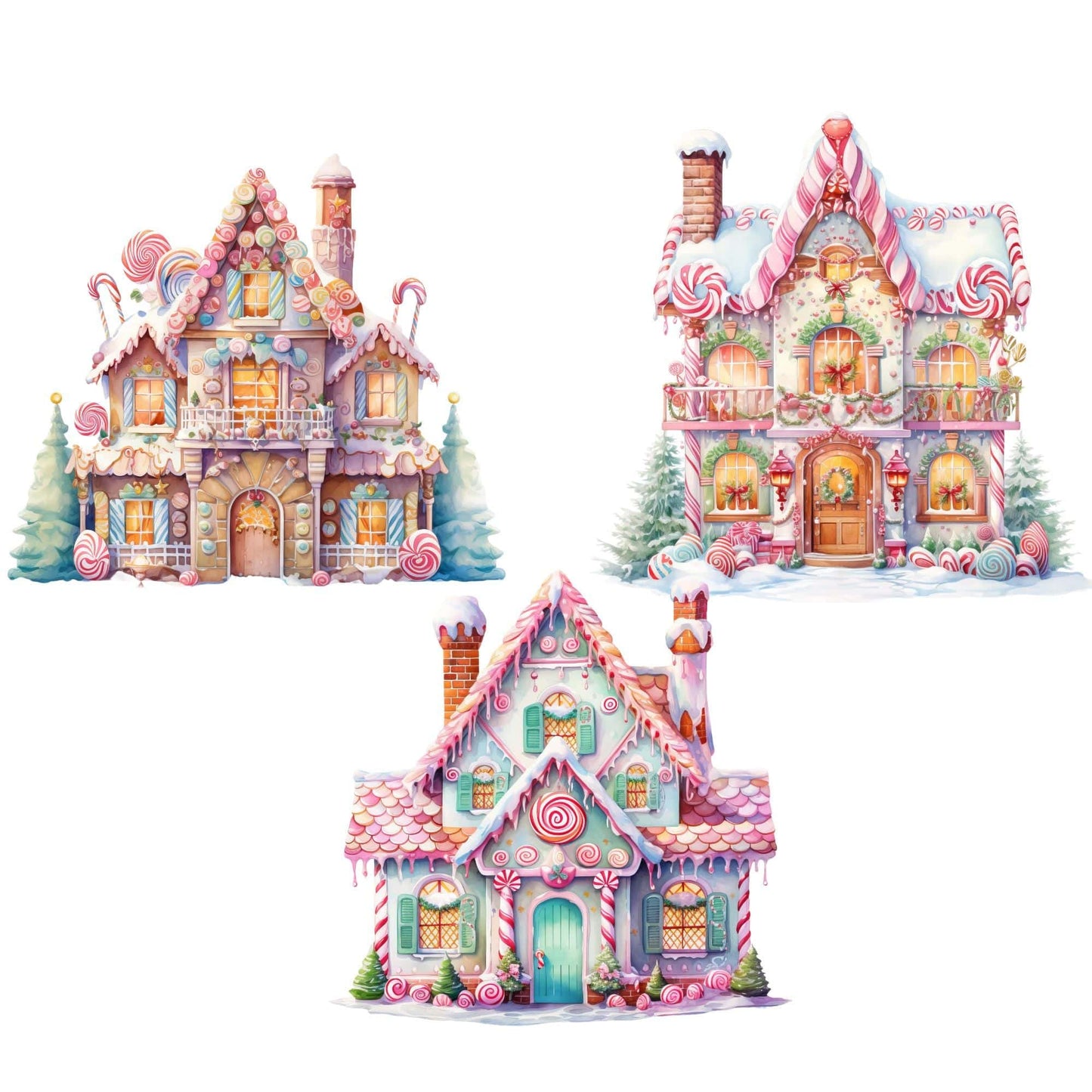 Clipart de acuarela de Candyland navideño