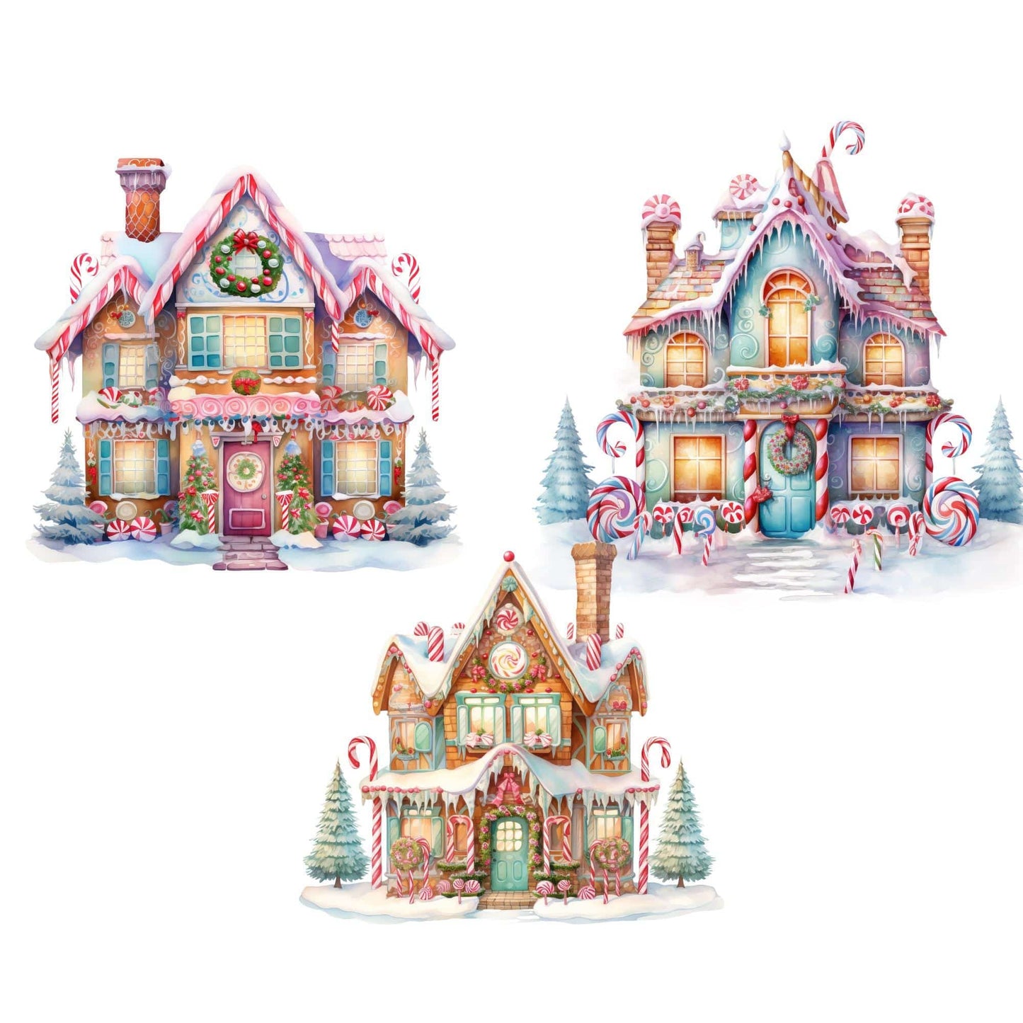 Clipart de acuarela de Candyland navideño