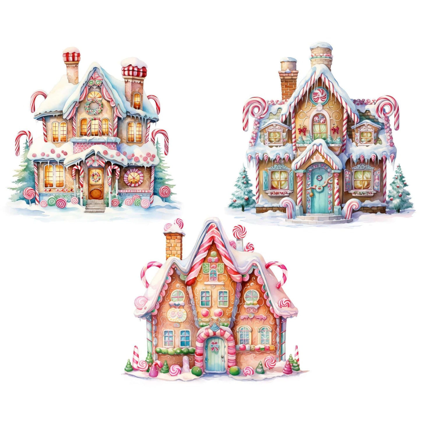Clipart de acuarela de Candyland navideño