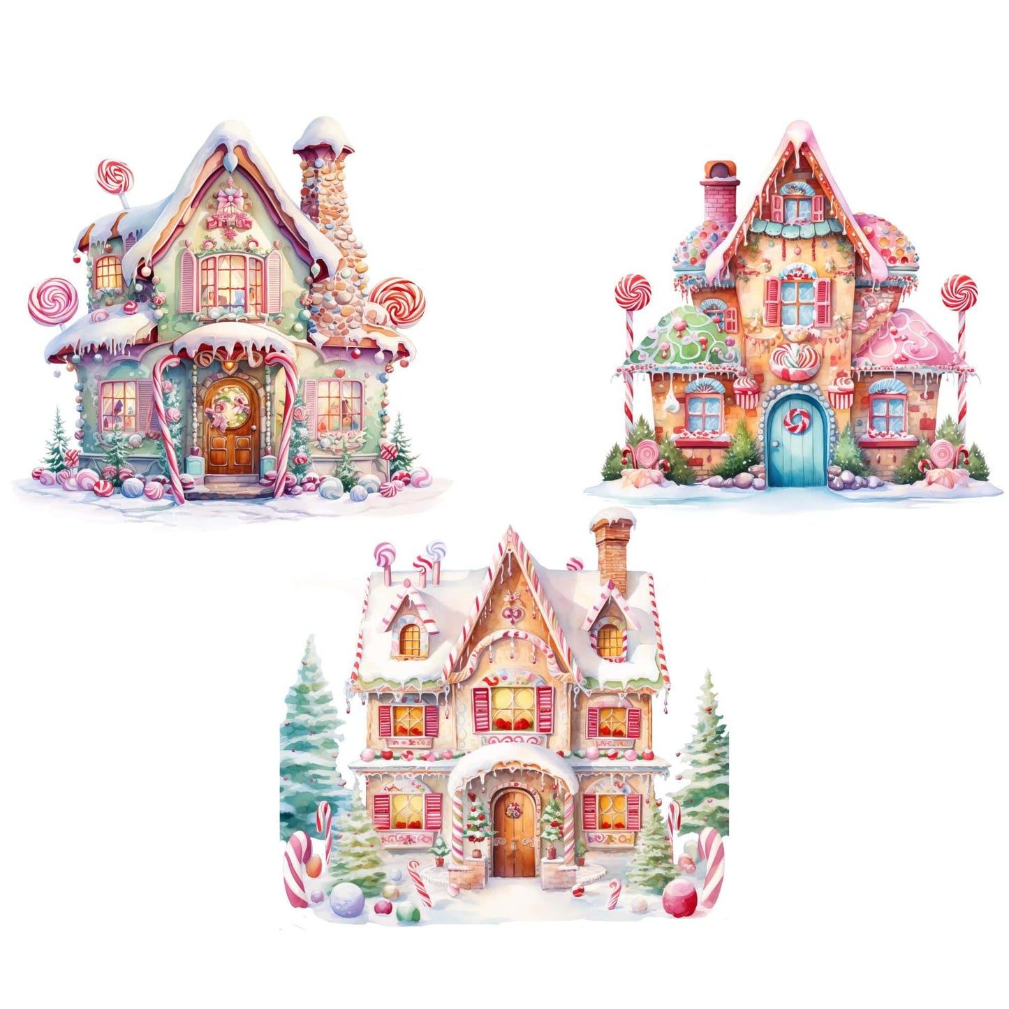 Clipart de acuarela de Candyland navideño