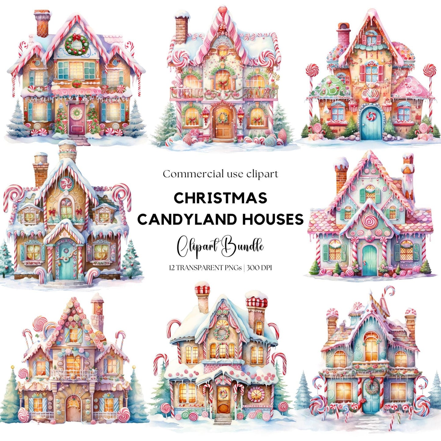 Clipart de acuarela de Candyland navideño